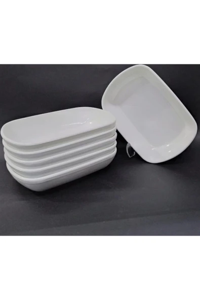 İstoç Türk 6 Adet Beyaz Melamin Kayık Tabak 14x10cm Orta Boy Salata Tabağı ürün görseli 1