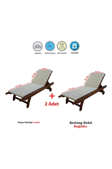 ALDA Spor Tekstil Yıkanabilir Akrilik Kumaş Şezlong Minderi 55x180x5 Cm - 2 ADET ürün görseli 1