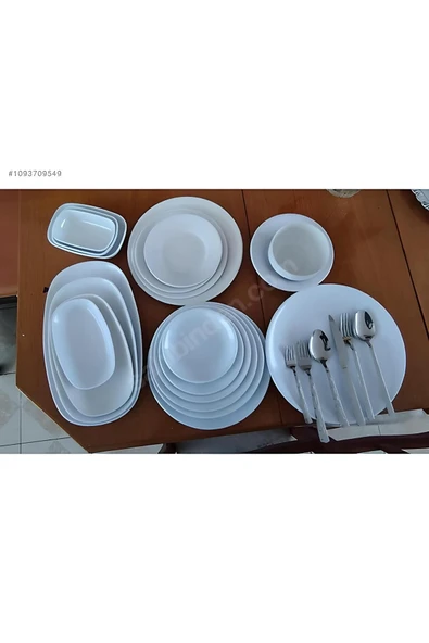 Ermiya 38 Parça Öğrenci Bekar Karavan Tatil Piknik İçin Melamin Yemek Takımı Beyaz ürün görseli 1