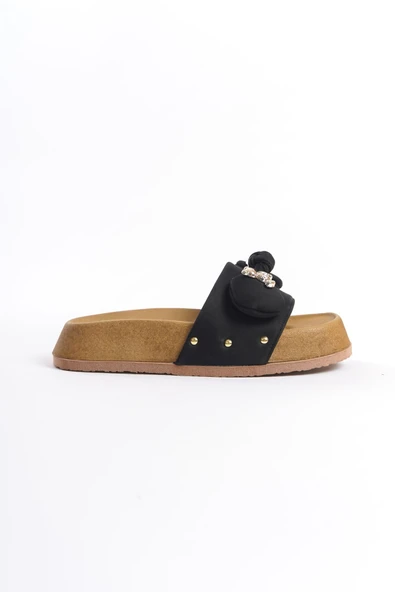 JET-DILA Kalın ve Ortopedik Taban Ayıcıklı Saten Kadın Terlik  SKT - Siyah - Resim 6