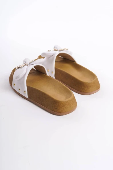 JET-DILA Kalın ve Ortopedik Taban Ayıcıklı Saten Kadın Terlik  SKT - Beyaz - Resim 5