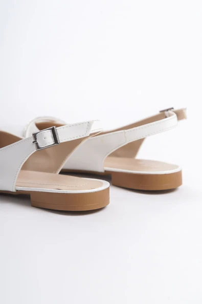 JET-ALLISON Tokalı Ortopedik Rahat Taban Taş Detaylı Kadın Babet Ayakkabı  CKT - Beyaz - Resim 5