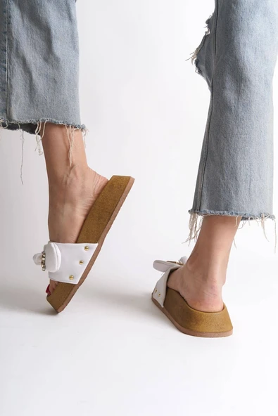 JET-DILA Kalın ve Ortopedik Taban Ayıcıklı Saten Kadın Terlik  SKT - Beyaz - Resim 3