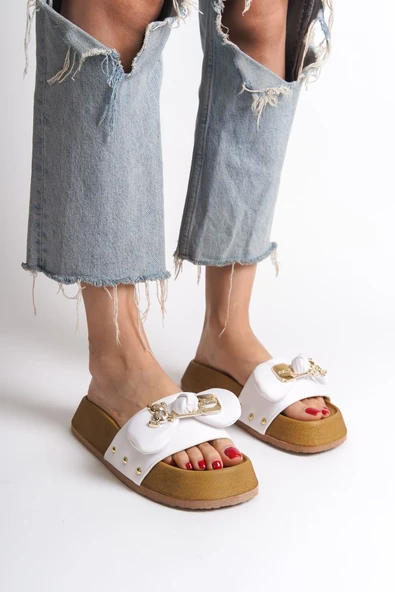 JET-DILA Kalın ve Ortopedik Taban Ayıcıklı Saten Kadın Terlik  SKT - Beyaz ürün görseli