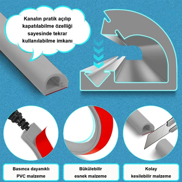 Greentech Esnek Kablo Kanalı Gri / GT-KK02 - 4
