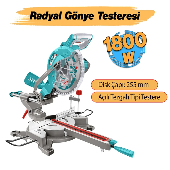 Açılı Radyal Gönye Kesme Testeresi Makinesi 255 mm 1800 W Elektrikli Marangoz Tezgah Tipi Mobilya - Resim 2