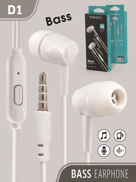 Tonex D1 Bass Earphones Kulak içi Kablolu Kulaklık 20Adet Standlı Kutu - 4