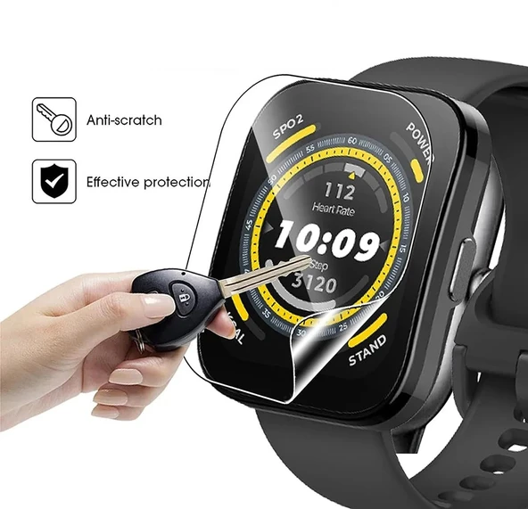 Amazfit Bip 5 Uyumlu 3 Adet Şeffaf Ekran koruyucu Nano Jelatin - Resim 5
