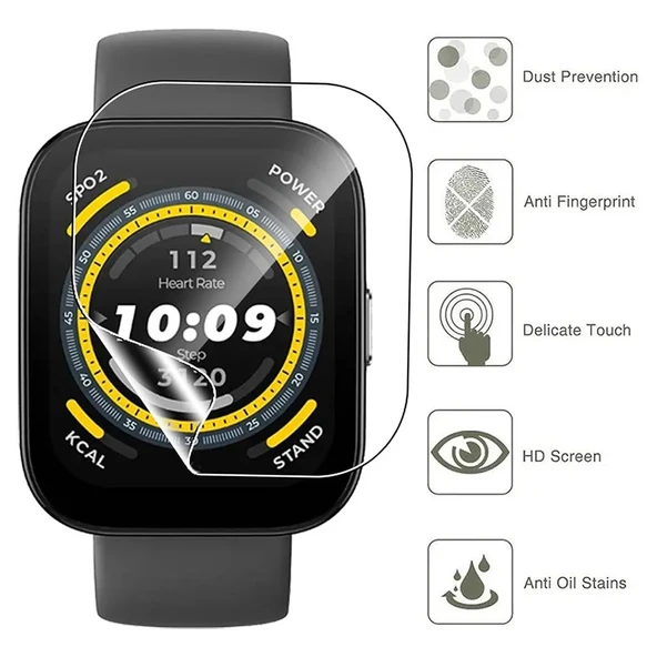 Amazfit Bip 5 Uyumlu 3 Adet Şeffaf Ekran koruyucu Nano Jelatin - Resim 4