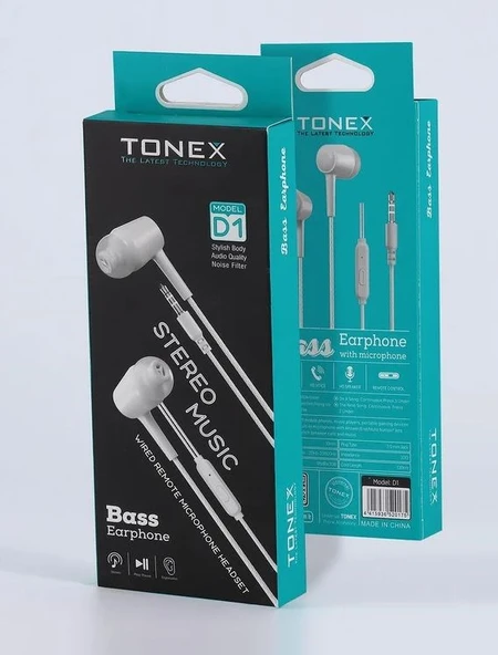 Tonex D1 Bass Earphones Kulak içi Kablolu Kulaklık 20Adet Standlı Kutu