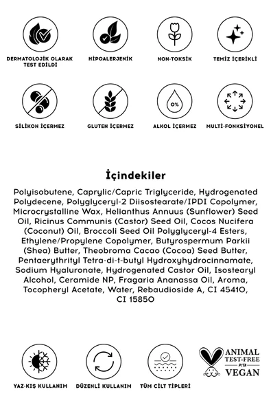 Cream Co. Nemlendirici Parlatıcı 3in1 Lip Balm | Dudak Bakım Strawberry Sorbet Kırmızı Hyaluronik Asit Seramid - 6