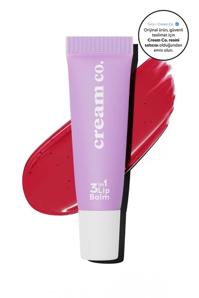 Cream Co. Nemlendirici Parlatıcı 3in1 Lip Balm | Dudak Bakım Strawberry Sorbet Kırmızı Hyaluronik Asit Seramid
