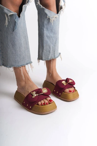 JET-DILA Kalın ve Ortopedik Taban Ayıcıklı Saten Kadın Terlik  SKT - Bordo ürün görseli