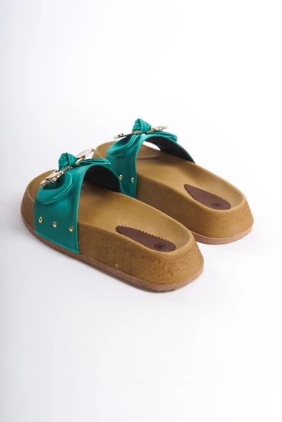 JET-DILA Kalın ve Ortopedik Taban Ayıcıklı Saten Kadın Terlik  SKT - Yeşil - Resim 5