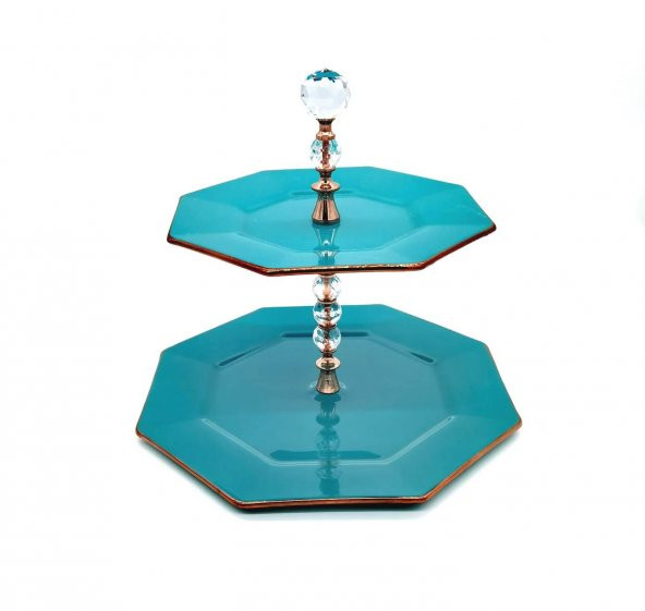 Glore Sekizgen Su Yeşili Rose Gold Katlı Kurabiyelik 26066