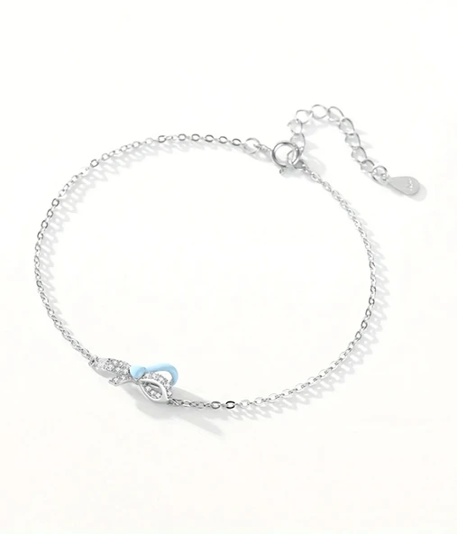 925 Ayar Kurdele Fiyonk Mineli Kadın Gümüş Bileklik - 3