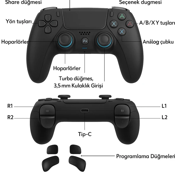 QASUL PS-4 için Kablosuz Kontrol Cihazı Çift Titreşimli RGB LED Gamepad Joystick Yüksek Doğruluk  Kontrol - 2