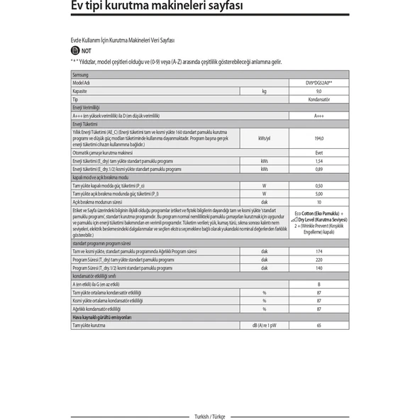 Samsung DV90DG52A0AEAH 9 kg Çamaşır Kurutma Makinesi - Resim 3