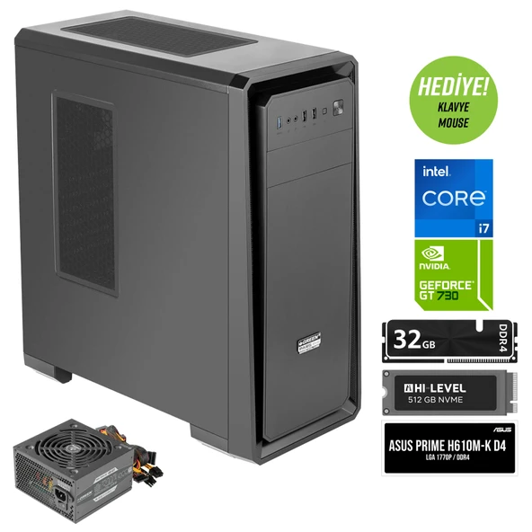 Green Pars Evo İntel i7 12700KF İşlemci 32GB DDR4 Ram 512GB M2 SSD GT 730 Ekran Kartı Freedos Masaüstü Bilgisayar