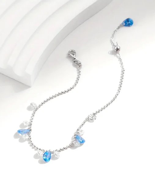 925 Ayar Sallantılı Damla Aquamarin Taşlı Kadın Gümüş Bileklik - Resim 3