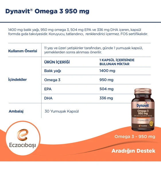 Dynavit Omega 3 950 Mg 30 Yumuşak Kapsül - 3