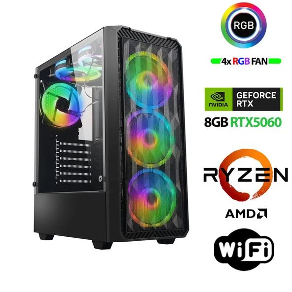 Xaser Velox x470 Ryzen 5 7600 32GB DDR5 Ram 1TB M.2 NVMe SSD 8GB RTX5060 Masaüstü Oyuncu Bilgisayarı ürün görseli