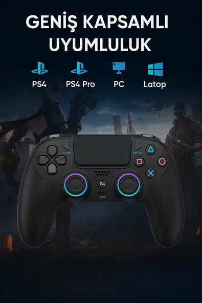 QASUL PS-4 için Kablosuz Kontrol Cihazı Çift Titreşimli RGB LED Gamepad Joystick Yüksek Doğruluk  Kontrol - 4