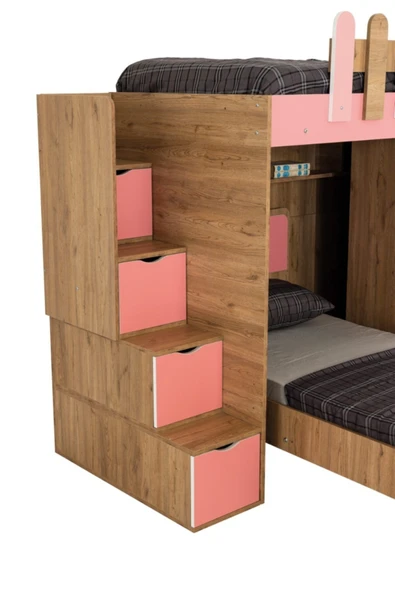 Güven Mobilya 90*190 Okyanus Ceviz / Pembe Karyola Dolap Kiwi Ranza - 7