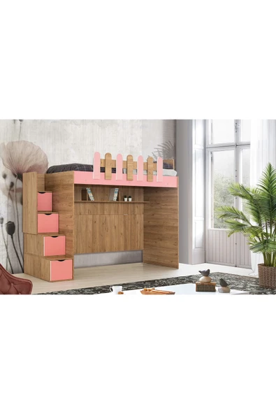 Güven Mobilya 90*190 Okyanus Tek Yataklı Ceviz / Pembe Ranza - 1
