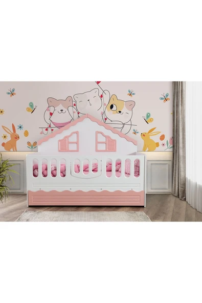 Güven Mobilya Montessöri 90*190 Yavru Yataklı Beyaz / Pembe - 1
