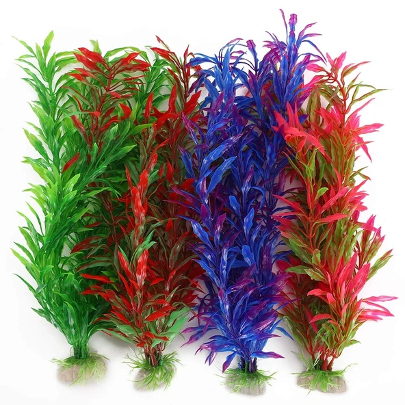 Akvaryum Dekor Plastik Bitki Karışık Renkli 35-50cm 1 Adet - Resim 2