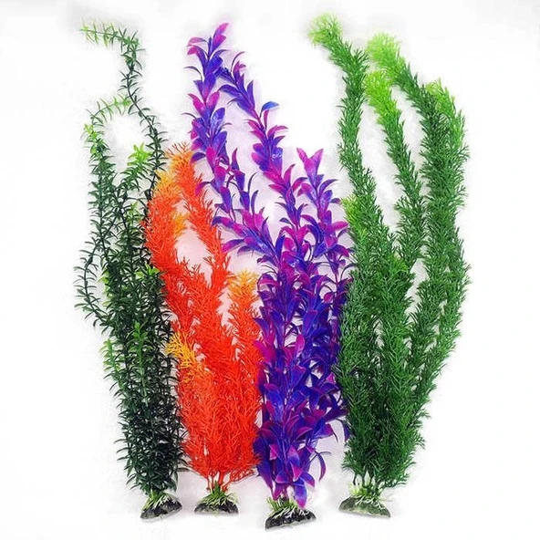 Akvaryum Dekor Plastik Bitki Karışık Renkli 35-50cm 1 Adet - Resim 3