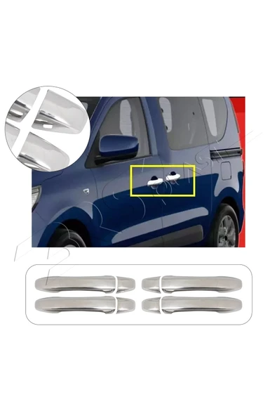 BRSPLAST  Renault Express Uyumlu 2021 Ve Üzeri Krom Kapı Kolu 4 Kapı Paslanmaz Çelik ürün görseli 1