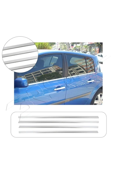 BRSPLAST  Renault Megane 2 HB Uyumlu 2004-2010 Krom Cam Çıtası 4 Parça Paslanmaz Çelik ürün görseli 1