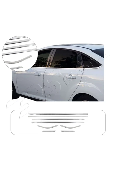 BRSPLAST  Ford Focus 3 HB Uyumlu 2011 ve Üzeri Krom Cam Çıtası 8 Parça Paslanmaz Çelik ürün görseli 1