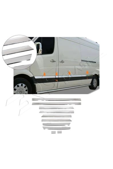 BRSPLAST  Volkswagen Crafter Uyumlu 2006-2017 Krom Yan Kapı Çıtası Uzun Şasi 10 Parça Paslanmaz Çelik ürün görseli 1