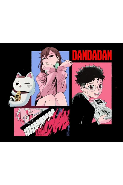 fame-stoned Dandadan Anime Baskılı Unisex %100 Pamuk Siyah T-shirt - Resim 2