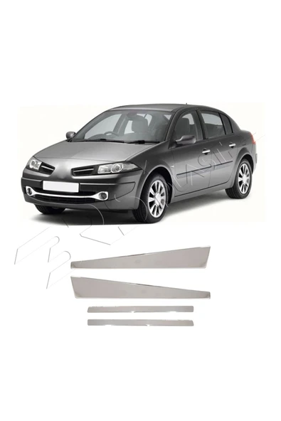BRSPLAST  Renault Megane 2 Uyumlu Krom Kapı Direği 4 Parça Paslanmaz Çelik - 2