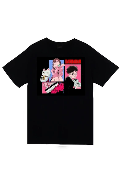 fame-stoned Dandadan Anime Baskılı Unisex %100 Pamuk Siyah T-shirt ürün görseli