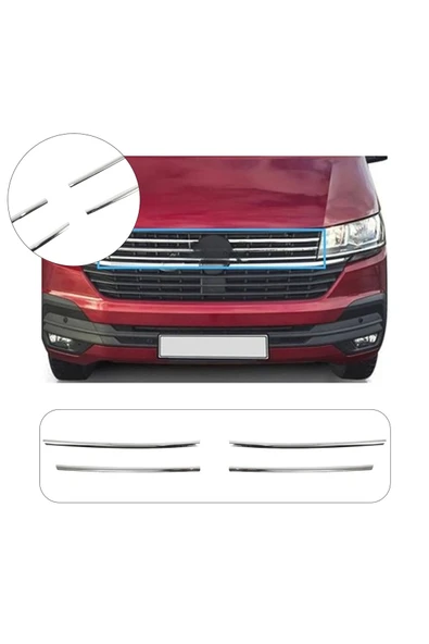 BRSPLAST  Volkswagen Transporter T6.1 Uyumlu Krom Ön Tampon Çıtası 4 Parça Paslanmaz Çelik ürün görseli 1