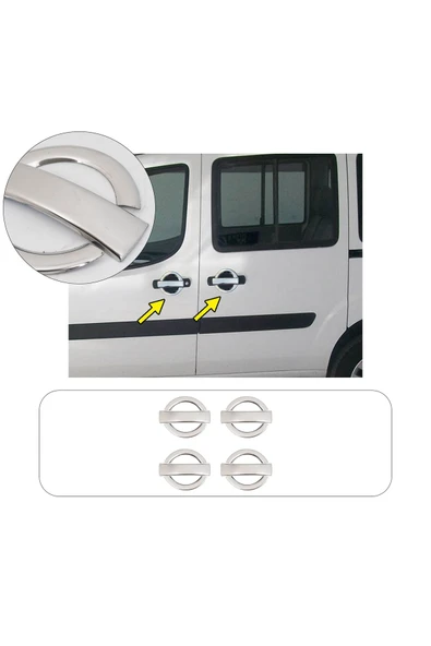 BRSPLAST  Fiat Doblo Uyumlu 2002-2006 Krom Kapı Kolu 4 Kapı Kolu Ve Çerçeve 12 Parça Paslanmaz Çelik - Resim 2
