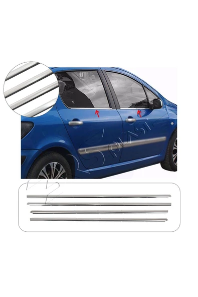 BRSPLAST  Peugeot 307 Uyumlu 2001-2008 Krom Cam Çıtası 4 Parça Paslanmaz Çelik - Resim 2