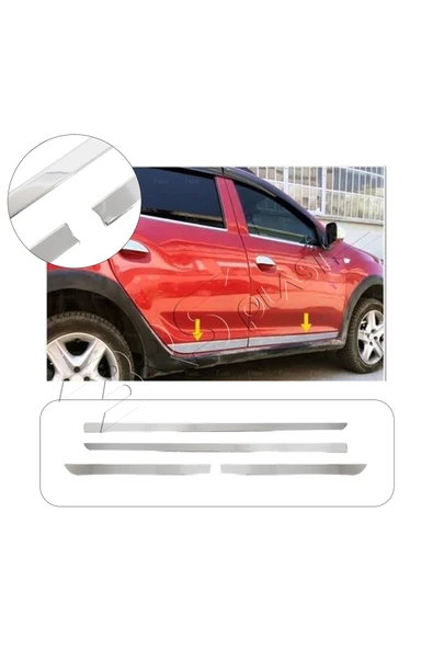 BRSPLAST  Dacia Sandero Stepway Uyumlu 2013 Ve Üzeri Krom Yan Kapı Çıtası 4 Parça Paslanmaz Çelik ürün görseli 1