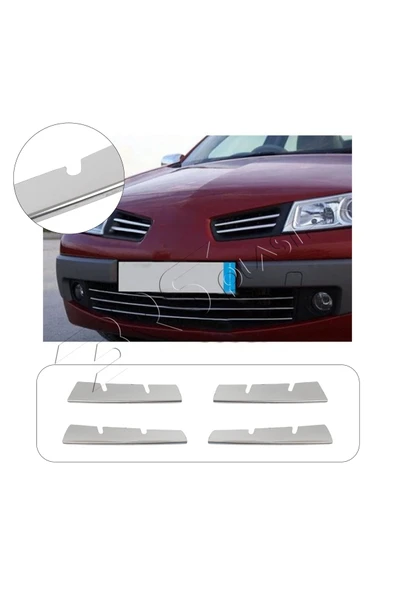 BRSPLAST  Renault Megane 2 Uyumlu 2006-2010 Krom Ön Panjur 4 Parça Paslanmaz Çelik ürün görseli 1