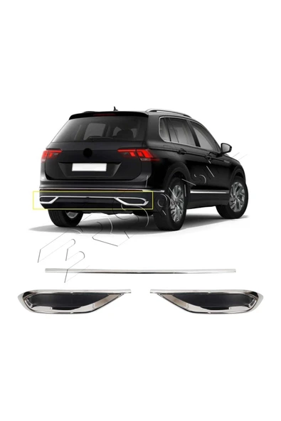 BRSPLAST  Volkswagen Tiguan Uyumlu 2020 Ve Üzeri Difüzör Ve Ara Çıta 3 Parça Paslanmaz Çelik ürün görseli 1