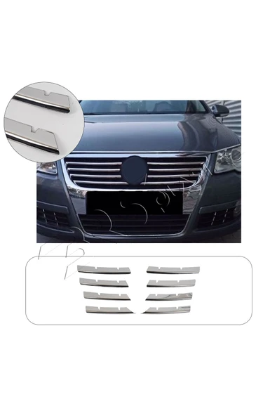 BRSPLAST  Volkswagen Passat B6 Uyumlu 2005-2010 Krom Ön Panjur 8 Parça Paslanmaz Çelik ürün görseli 1