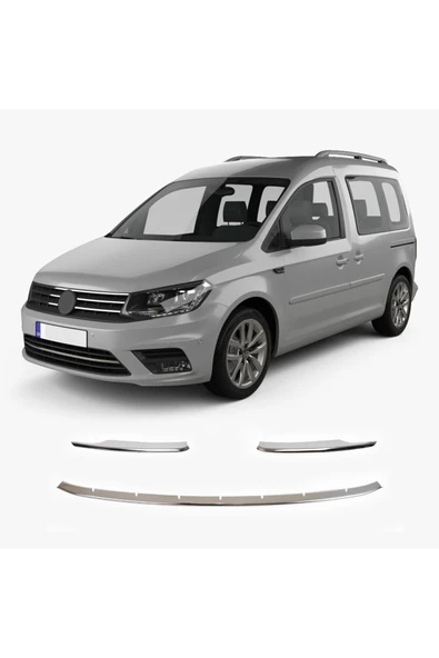 BRSPLAST  Volkswagen Caddy Uyumlu 2015-2019 Krom Ön Tampon Çıtası 3 Parça Paslanmaz Çelik - Resim 3