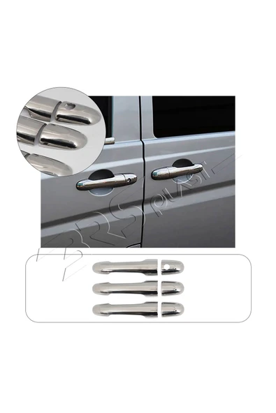 BRSPLAST  Mercedes Vito W639 Facelift Uyumlu 2010-2014 Krom Kapı Kolu 3 Kapı Paslanmaz Çelik ürün görseli 1