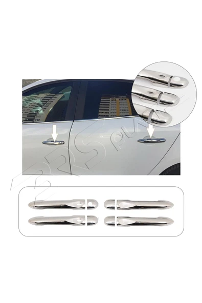BRSPLAST  Renault Fluence Uyumlu 2010 Ve Üzeri Krom Çift Sensörlü Kapı Kolu 4 Kapı Paslanmaz Çelik ürün görseli 1