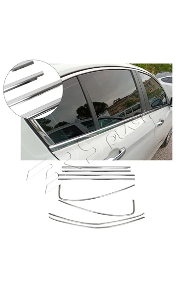 BRSPLAST  Fiat Egea Uyumlu 2015-2019 Krom Cam Çerçevesi 8 Parça Paslanmaz Çelik ürün görseli 1